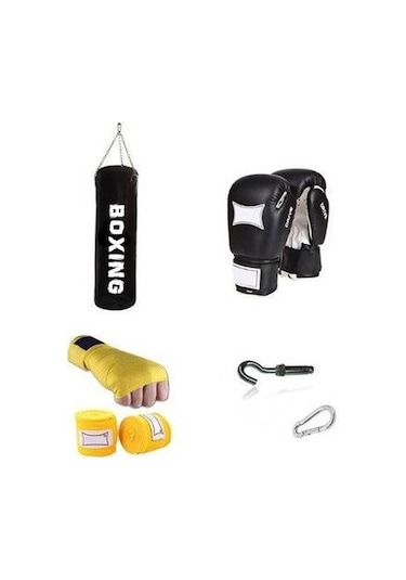 Boks Kum Torbası Seti+ Eldiveni + Tavan Aparatı 70 x 25 CM Siyah