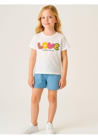 Cicihlid Kız Çocuk Pamuklu Punch İşlemeli Love T-shirt-15890 Ekru