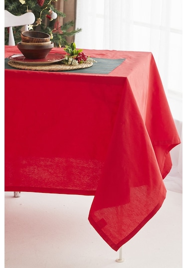 Ays Home Kırmızı Yılbaşı Düz Christmas Yemek Masa Örtüsü