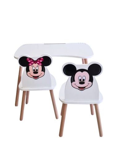 Çocuk Aktivite 1 Masa 2 Sandalye Takımı 4-12 Yaş Mickey Mouse Ve Ahşap