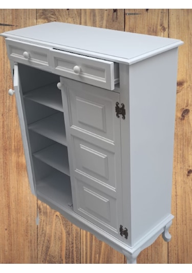 Bengi Ayakkabılık Kareli Çok Amaç Model Parlak Beyaz 2 Kapaklı