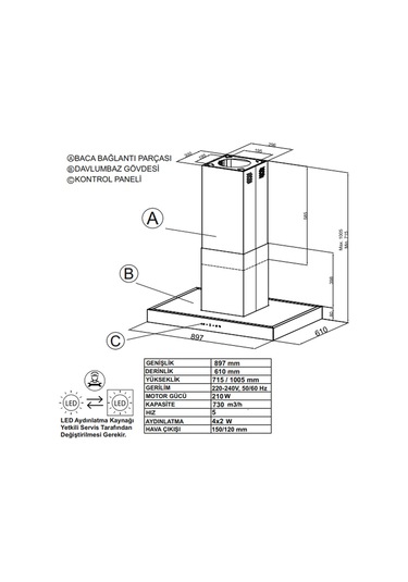 Narte HI30190W 90 CM Beyaz Ada Tipi Davlumbaz