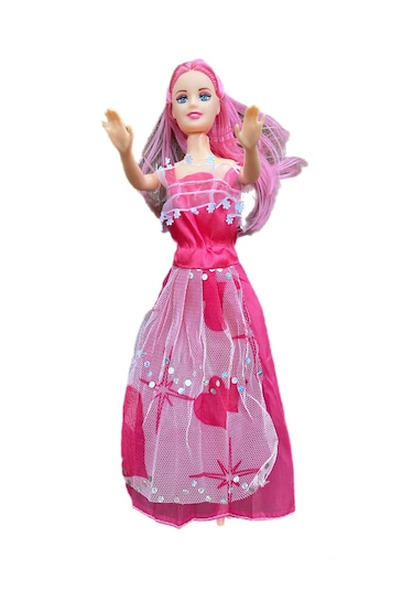 Pembe Saçlı Elbiseli Manken Tekli Bebek 25 Cm 25 Cm Elbiseli