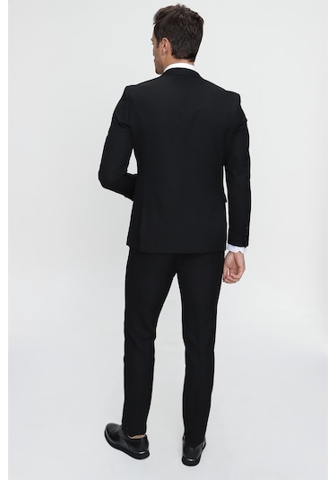 Morven Erkek Basic Düz Slim Fit 3lü Takım Elbise Slim Fit - 542408291 - Siyah