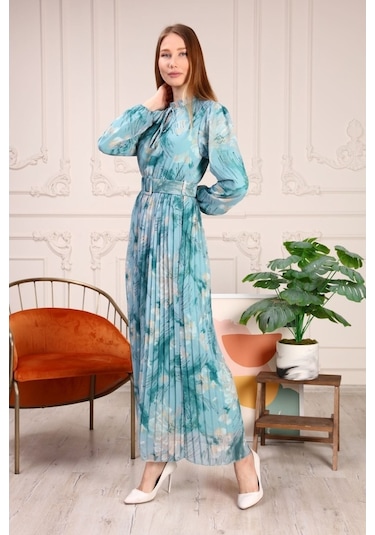 Aymeravm - Pileli Desenli Kadın Elbise - Işk5122Ga