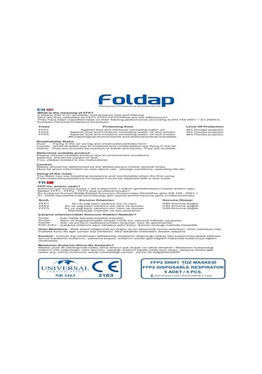 Foldap N95 Ffp2 Solunum Maskesi (25 Adet)