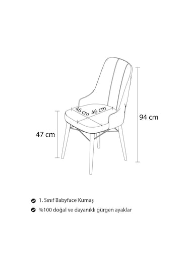 Mitra Serisi, 6 Adet Lacivert Mutfak Sandalyesi, Beyaz Gürgen Ayak, 1. Sınıf Babyface Kumaş