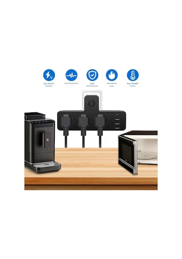 3'lü Termal Akım Korumalı Priz 3xusb 1xtype-c 20w Pd Giriş 2 M