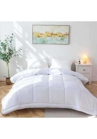 Microfiber Çift Kişilik Yorgan Kapitone Yıkanabilir Mevsimlik Mik Beyaz