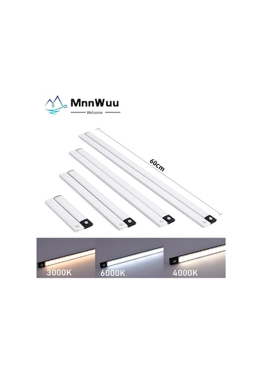 Siyah 3 Renk Hareket Sensörü  Altı Led Gece  Aydınlatması Mutfak Duvar  60cm Çok Renkli