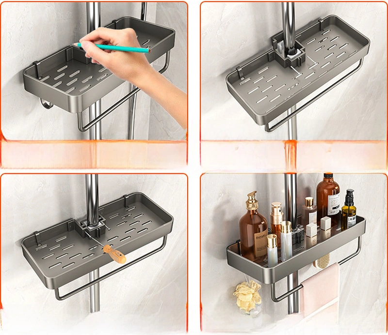 Monyee Banyo Duş Rafı: Alüminyum Mat Tek Kat, Delme Yok, Kanca Montajlı, Duş Çubuğu Tutucu, Sağlam Ve Pratik Depolama Diğer