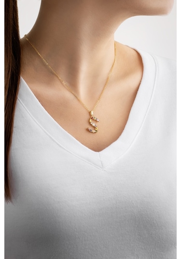 Mini S Harfi Günışığı Renkli 18 Ayar Sarı Altın Kaplama Gümüş Kolye