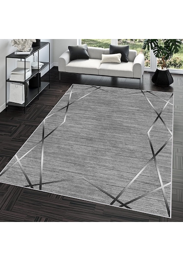 Rovigo Home Dijital Baskı Yıkanabilir Kaymaz Taban Salon Halısı Rvg0682 Gri