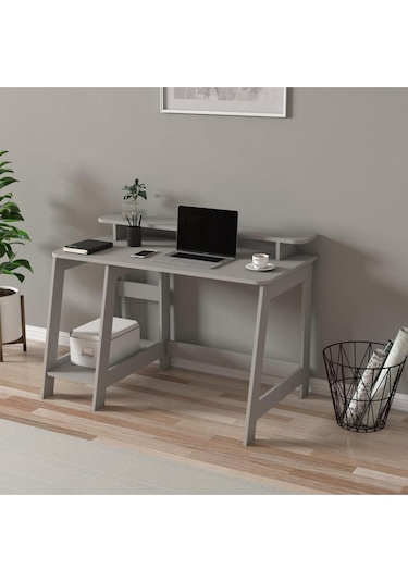 Country Ergonomik Çalışma Masası, Modern Bilgisayar Masası - Gri