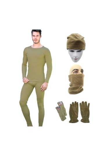 Bonbonetti Lüx  Termal Içlik Takımı Polar Bere Boyunluk Eldiven Termal Çorap Seti Nano Yeşil 2Xl Yeşil