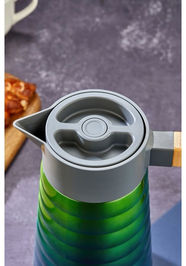 Cooker Ckr2097 2 L Çift Katmanlı Paslanmaz Çelik Termos Bambu Saplı - 12 Saat Sıcak 24 Saat Soğuk Piknik, Ofis, Otel, Kafe, Okul Mavi-yeşil