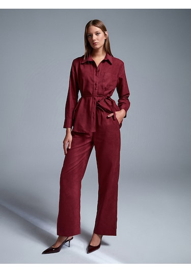 Dilvin 72164 Beli Lastikli Süet Pantolon-bordo Bordo