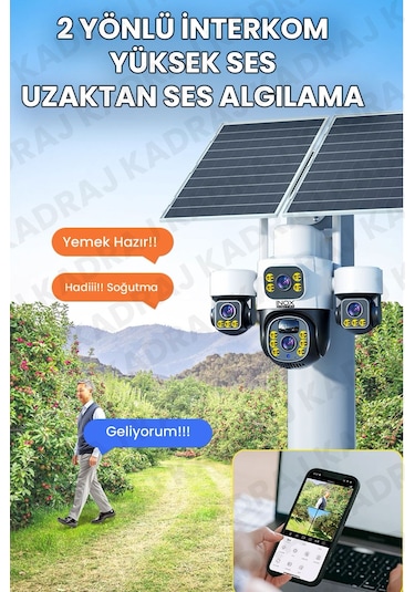 4 Kameralı Inox Modeli , 4g + E-sim, 2 Solar Panelli, Uzaktan İzleme , Hareket Takip , Alarm , Sesli Konuşma, 16000 Mah Batarya