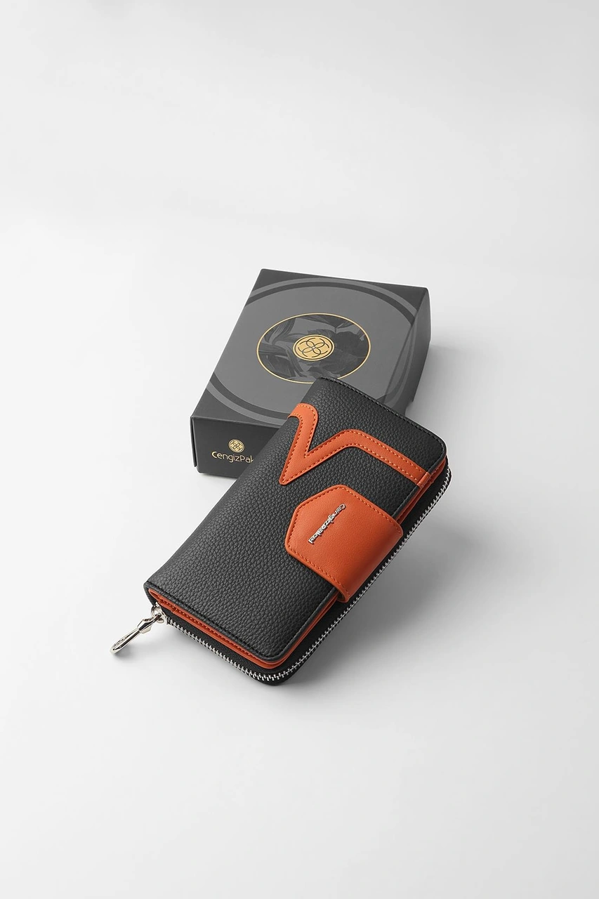 Cengiz Pakel Orta Boy Kadın Cüzdan 65295m - Siyah/kiremit 65295m-siyah-kiremit