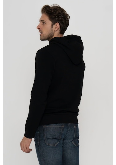 Jack & Jones Erkek Logo Baskili Kapüsonlu Sweatshirt - Luke 12214639 Black Bej