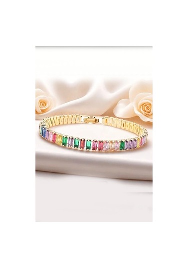 Kadın 316 L Çelik Vip Seri Antialerjik Baget Zirkon Taşlı Su Yolu Bileklik Ölçüleri 17cm + 3 Cm Uzatma 7 Mm Taş Boyutu-5208 Renkli