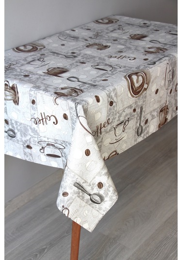 Elyaf Silinebilir Pvc Muşamba Masa Örtüsü 1261-2coffeyeni Gri