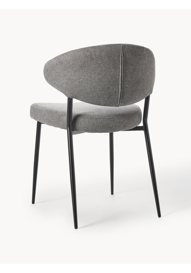 Adele Döşemeli Sandalye Seti 2 Adet - Minimalist Tasarım, 25.000 Martindale, Metal Ayaklı Gri - Siyah