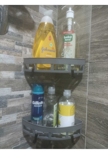 Gri Yapışkanlı Duş Banyo Mutfak Köşesi Sabunluğu Takım Gri