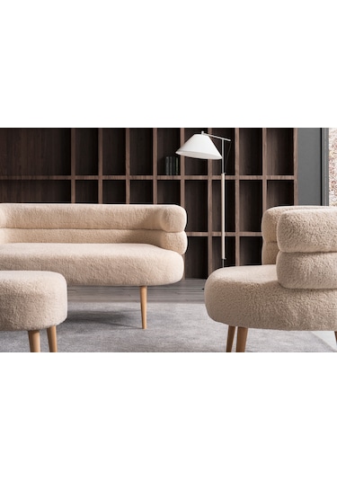 Barel Özel Tasarım Çay Seti Koltuk Takımı,berjer Ve Puf Ofis Balkon Cafe Bahçe Salon Mobilyası 4 Lü Takım Vizon Vizon