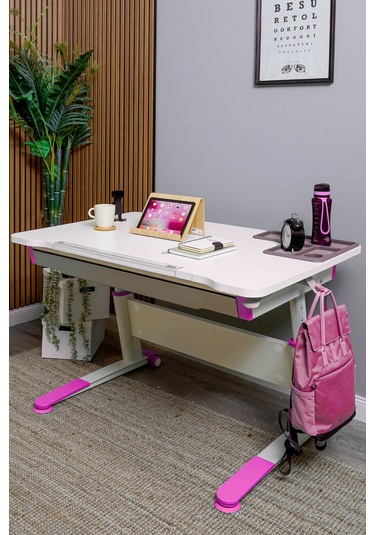 Sirius Basic Yükseklik Ve Eğim Ayarlı Çekmeceli Bilgisayar, Oyuncu, Ofis, Çalışma Masası Ekru Fuşya Gri