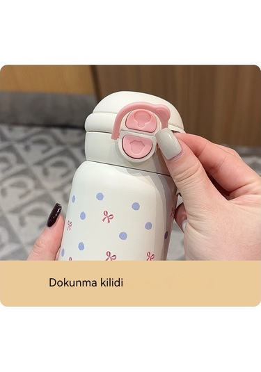 Aurora Paslanmazçelik Yüksek Degerli Büyük Kapasiteli Sevimli Termos Bardak Açık Mavi