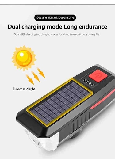 Robesbon Solar Enerjili USB Şarjlı Bisiklet Ön Far ve Korna