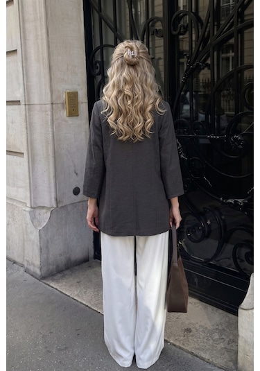Armonika Kadın Antrasit Cepli Oversize Ceket Arm-26k001005
