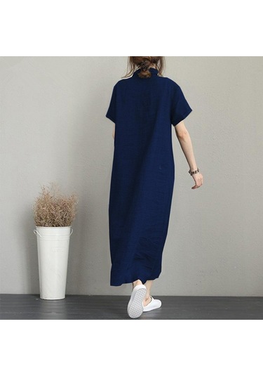 Barbora Keten Günlük Kısa Kol Tam Boy Yazlık Salaş Kadın Elbise Ln245ekru2 001