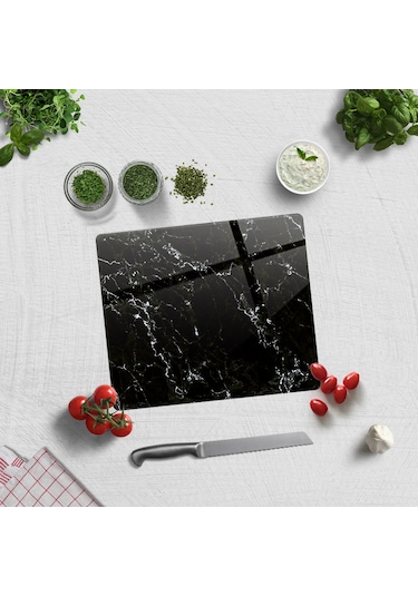 Decorita Cam Kesme Tahtası | Siyah Mermer Görünümlü | 29cm x 34cm