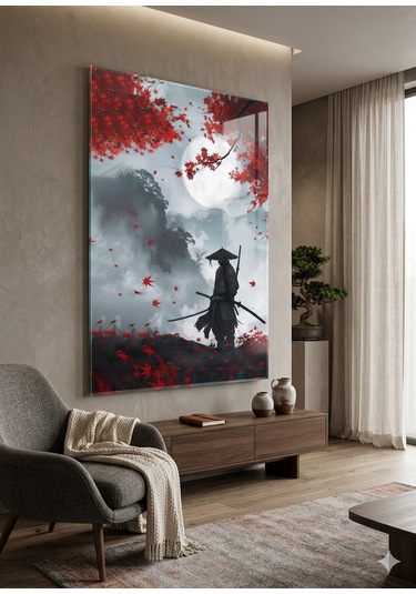 Dolunay Altında Samuray Japon Dekorasyon Duvar Tablosu