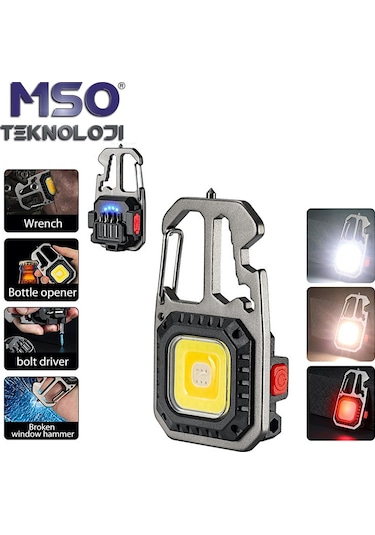 MSO Outdoor VIP Kalite Multifonksiyonel Karabina & Led Fener Gümüş