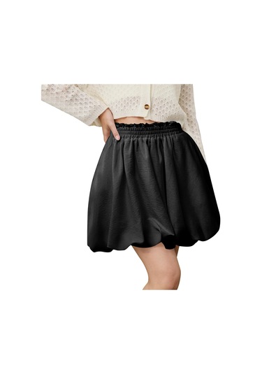 Kadın Yüksek Bel Fırfırlı Çiçekli Etek A Kesim Kısa Etek CAMEL