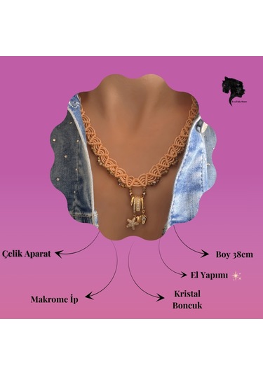 Makrome Bohem İp Örme Siyah El Yapımı Bağlamalı Kolye Pembe