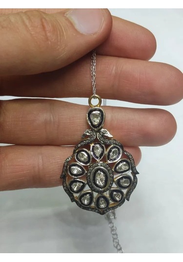 925 Gümüş Ve Polki Elmas Tasarım Kolye 302