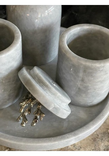 Gri Mermer 4'lü Banyo Seti Beyaz