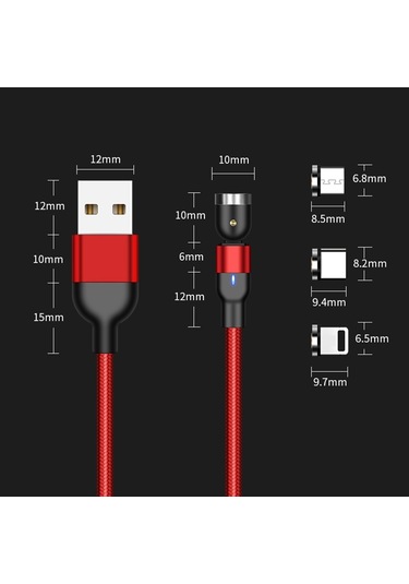 2m 2a Çıkış 3'ü 1 Arada Usb - 8 Pin Usb-c / Type-c Mikro Usb Naylon Örgülü Döndürmeli Manyetik Şarj Kablosu Mor