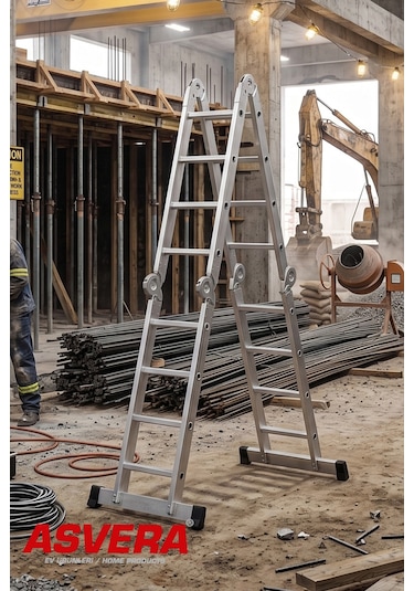 Asvera 4.7 Metre Çok Amaçlı Akrobat Merdiven - 16 Basamaklı 4x4 Katlanır Profesyonel Merdiven