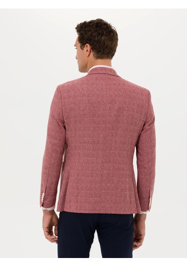 Cacharel Bordo Slim Fit Yün Keten Karışımlı Ceket Kırmızı