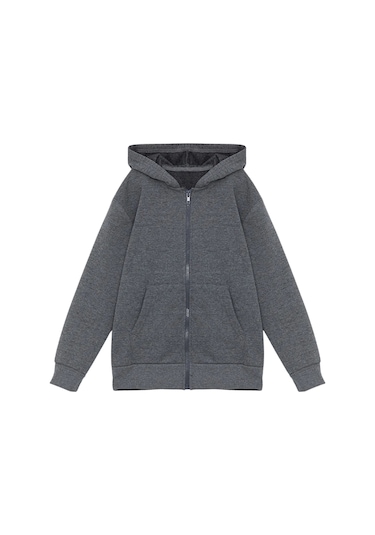 Kız - Erkek Çocuk Basic Fermuarlı Kalın 3 İplik Kışlık Okul Sweat Ak1815 Antrasit