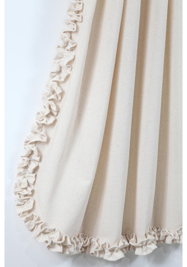 Naturel Perde Bohem Çift Kanat Büzgü Bantlı Krem