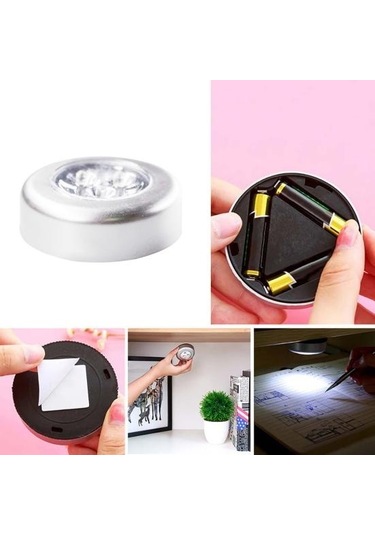 Siyah Kabine Dolap Dolap 3led Yuvarlak Lamba Kamp Çadırı Araba Gövde Dokunmatik Gece Lambası Siyah