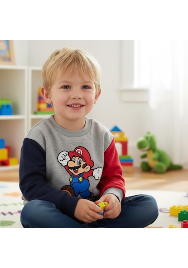 Mario Kışlık Erkek Çocuk Sweatshirt Gri