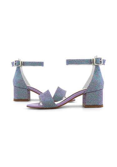 Lilo Simli Mor Tek Bantlı Kız Çocuk Topuklu Abiye Ayakkabı Mor