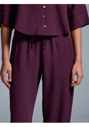 Dilvin 72195 Beli Lastikli Salaş Pantolon-bordo Bordo